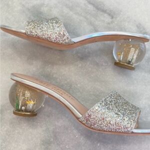Kate Spade Silver Glitter Heels with Unique Globe Heel
